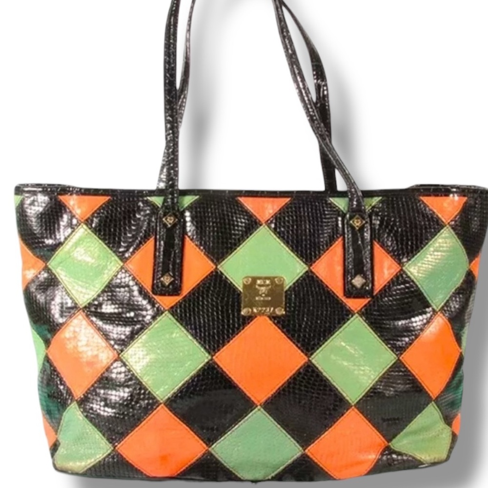 MCM MASQUERADE Vintage Harlequin Large Tote Bag w/Dustbag Rare EUC Diamond Check
